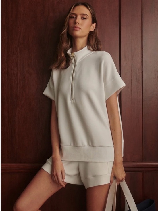 Varley Tops - VARLAY Double Soft Ritchie Half Zip Short Sleeve Sweatshirt In Ivory Marl Size M